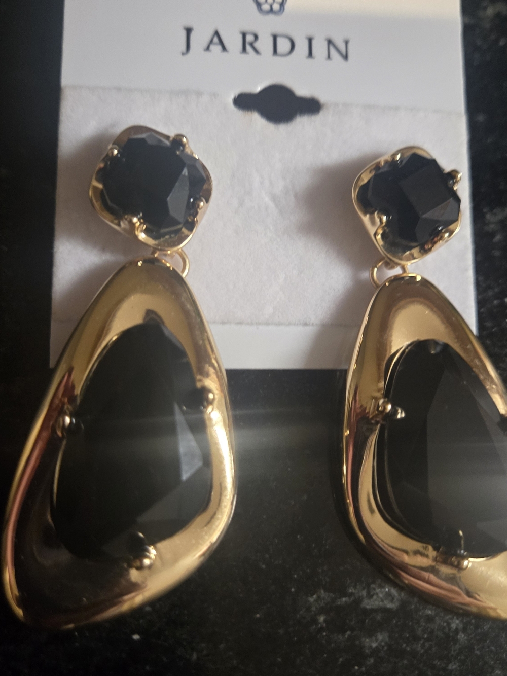 Jardin Gold-Tone Drop Earrings with Black Stones